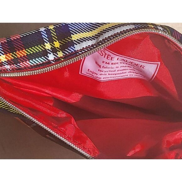 Estee Lauder Makeup Bag Full Zip‎ Plaid Est 1946 Recycled Tassel Everyday - Picture 5 of 5